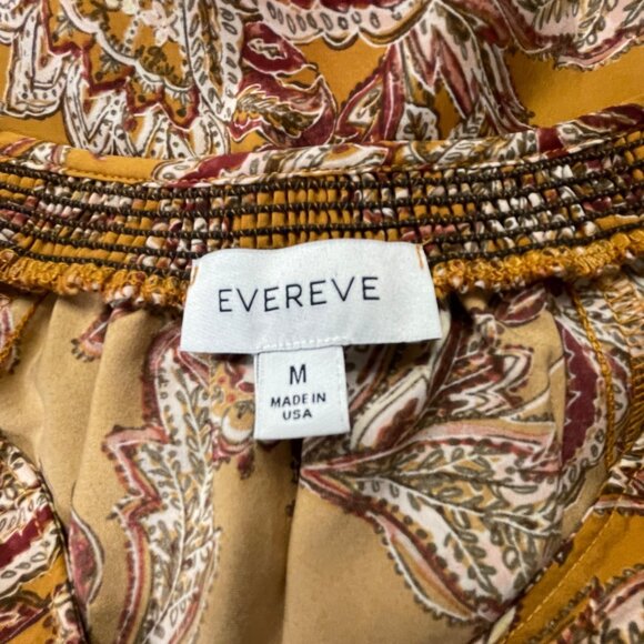 Evereve Womens Floral Print Boho Blouse M - Mustard Yellow Keyhole Neckline - Picture 2 of 9